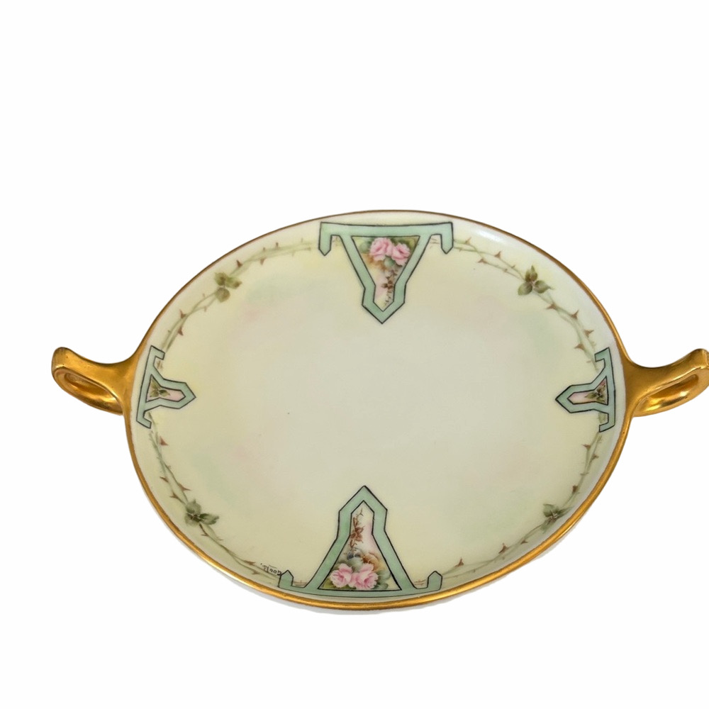 Hutschenreuther Bavaria 9” Vintage Floral Plate with Gilded Handles.